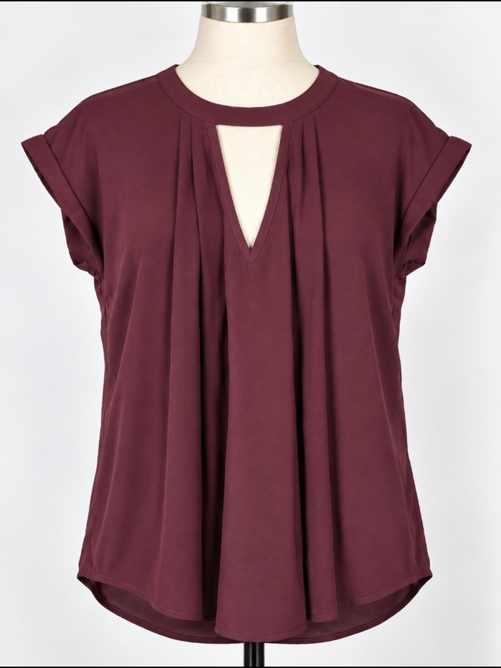 Express Plum Keyhole Pleated Cap-Sleeve Top